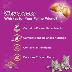 Whiskas Adult Dry Cat Food, Chicken Flavour, 1.2kg Pack
