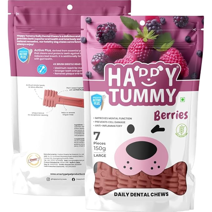 Happy Tummy Bone Treats For Medium to Large Dogs 21 Piece, Blueberry Flavor | 150G Pack |