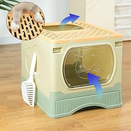 Cat Litter Box with Odor Control Door, Foldable  - 48.5L x 34W x 34H CM