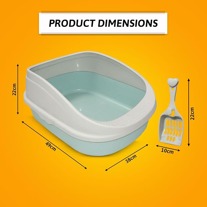 Premium Cat Litter Box Tray with Scooper (Light Green - Medium) (49x38x22cm)