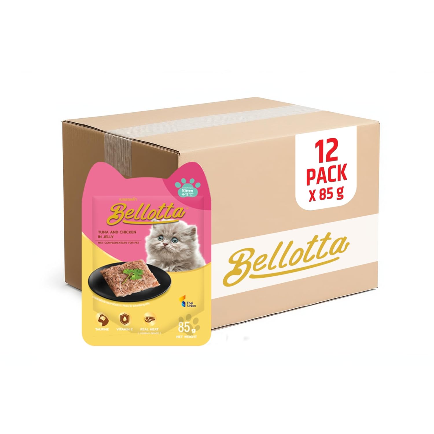 Bellotta Wet Food for Kittens & Cats Real Meat (Human Grade) Tuna & Chicken in Jelly, 85g x 12 Packs | High Protein Complete & Balanced Wet Cat Food | Delicious Jelly Formula | Premium Adult & Kitten Cat Food