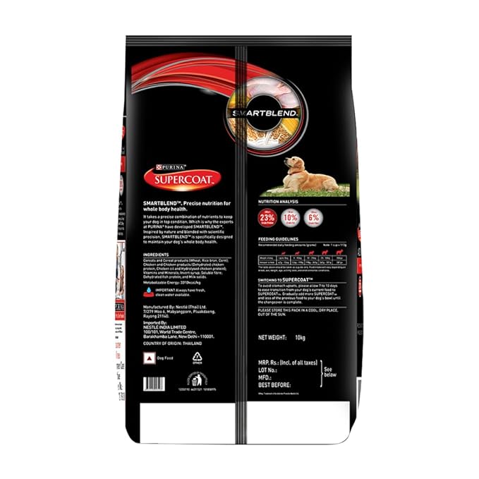 PURINA SUPERCOAT Adult Dry Dog Food, Chicken- 10Kg Pack