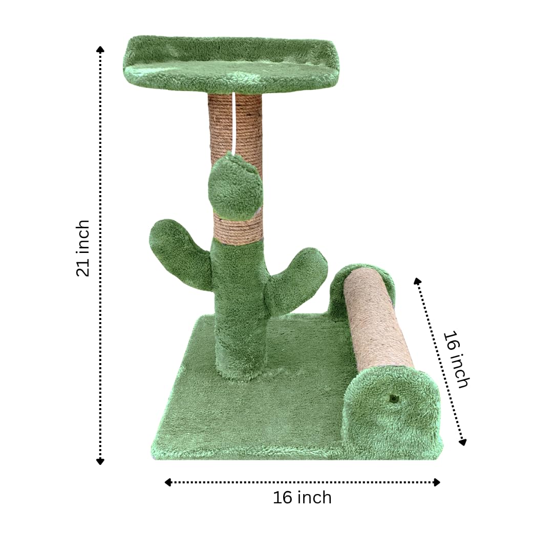 Petstreet Soft Fur Fabric Activity Dual Jute Rope Scratching Post Cat Tree for Kittens & Cats (Height 16 Inch)