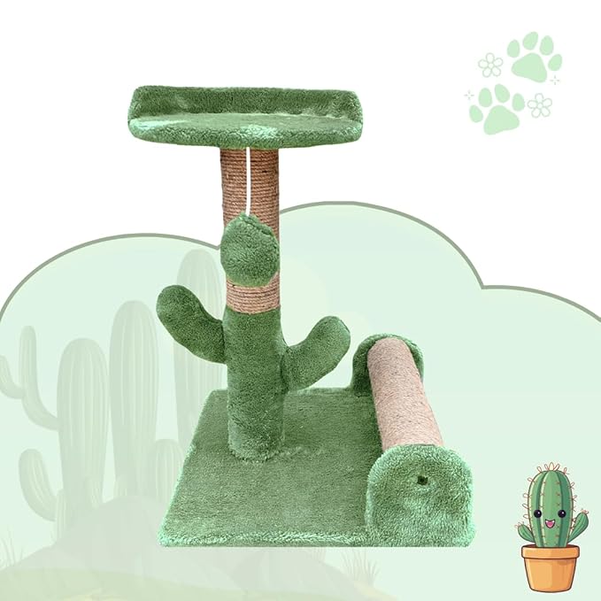 Petstreet Soft Fur Fabric Activity Dual Jute Rope Scratching Post Cat Tree for Kittens & Cats (Height 16 Inch)