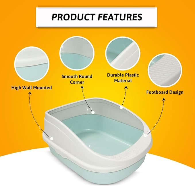 Premium Cat Litter Box Tray with Scooper (Light Green - Medium) (49x38x22cm)