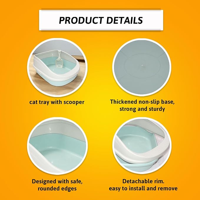 Premium Cat Litter Box Tray with Scooper (Light Green - Medium) (49x38x22cm)