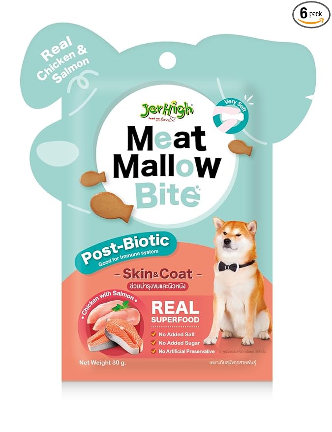 Jerhigh Dog Treats - Real Chicken & Salmon, Skin & Coat Health, Immune Booster with Salmon Flavor (Pack of 6)