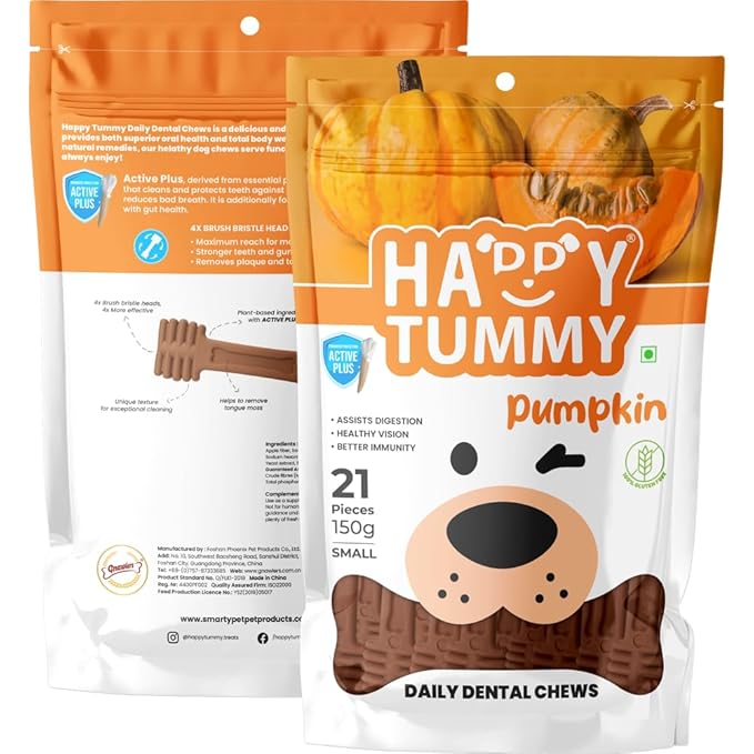 Happy Tummy Bone Treats For Medium & Large Dogs 21 Pieces, Pumpkin Flavor | 150G Pack