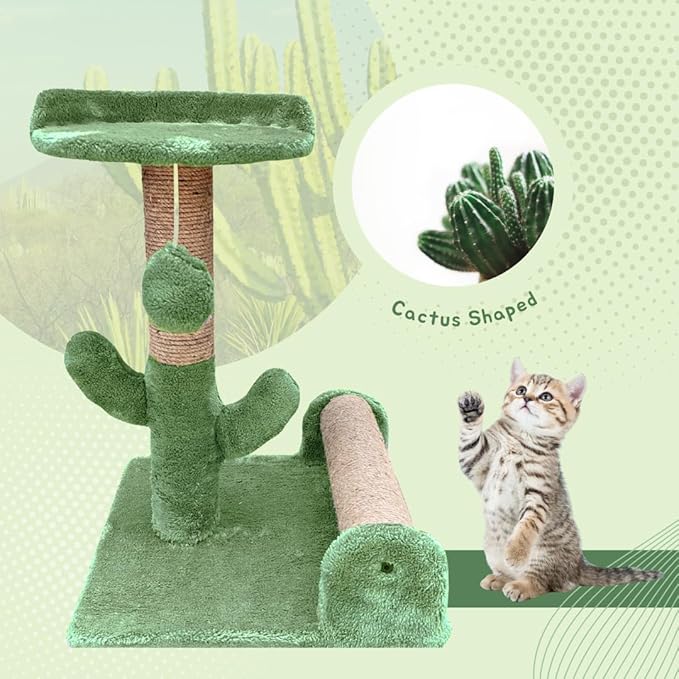Petstreet Soft Fur Fabric Activity Dual Jute Rope Scratching Post Cat Tree for Kittens & Cats (Height 16 Inch)