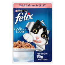 Load image into Gallery viewer, Purina Felix As Good As It Looks Wet Food for Adult Cats|Complete and Balanced Cat Food |Salmon Flavour|Pack of 12 Pouches (12 x 85 g)
