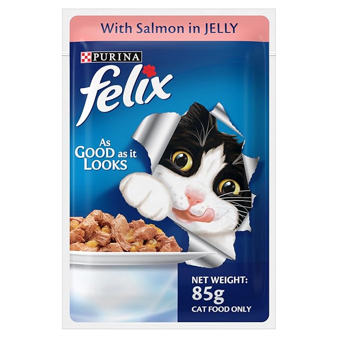 Purina Felix As Good As It Looks Wet Food for Adult Cats|Complete and Balanced Cat Food |Salmon Flavour|Pack of 12 Pouches (12 x 85 g)