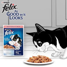 Load image into Gallery viewer, Purina Felix As Good As It Looks Wet Food for Adult Cats|Complete and Balanced Cat Food |Salmon Flavour|Pack of 12 Pouches (12 x 85 g)
