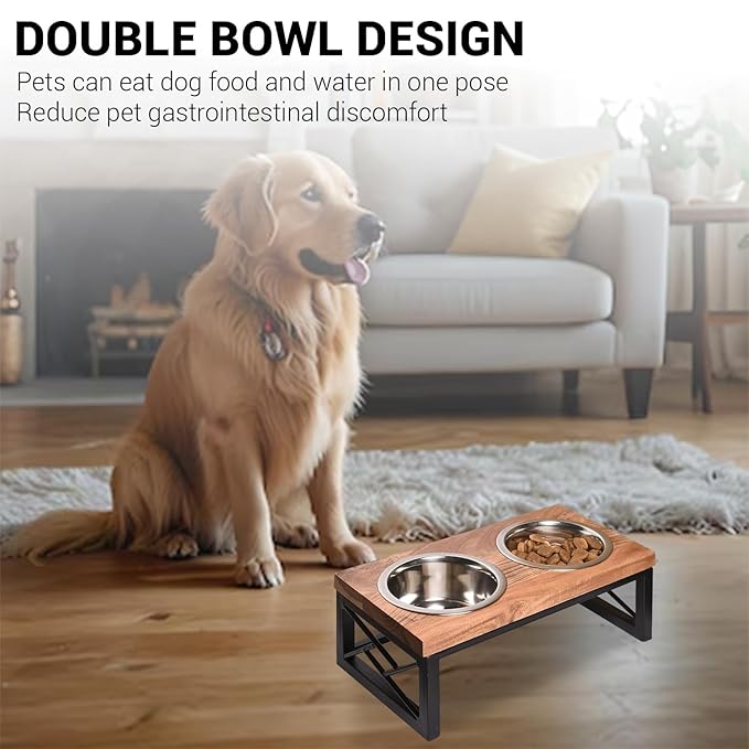 Petstreet Stainless Steel Dog food Bowl With Solid Wood Top | 750ML Each |