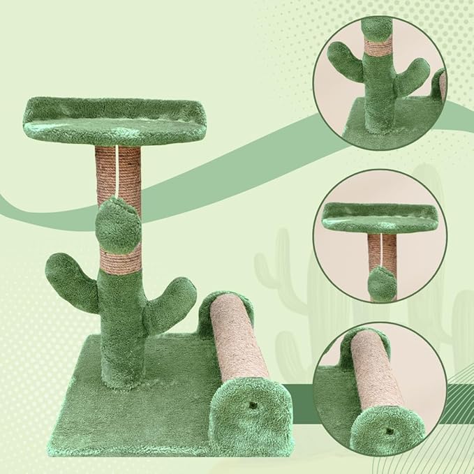 Petstreet Soft Fur Fabric Activity Dual Jute Rope Scratching Post Cat Tree for Kittens & Cats (Height 16 Inch)