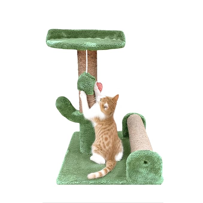 Petstreet Soft Fur Fabric Activity Dual Jute Rope Scratching Post Cat Tree for Kittens & Cats (Height 16 Inch)