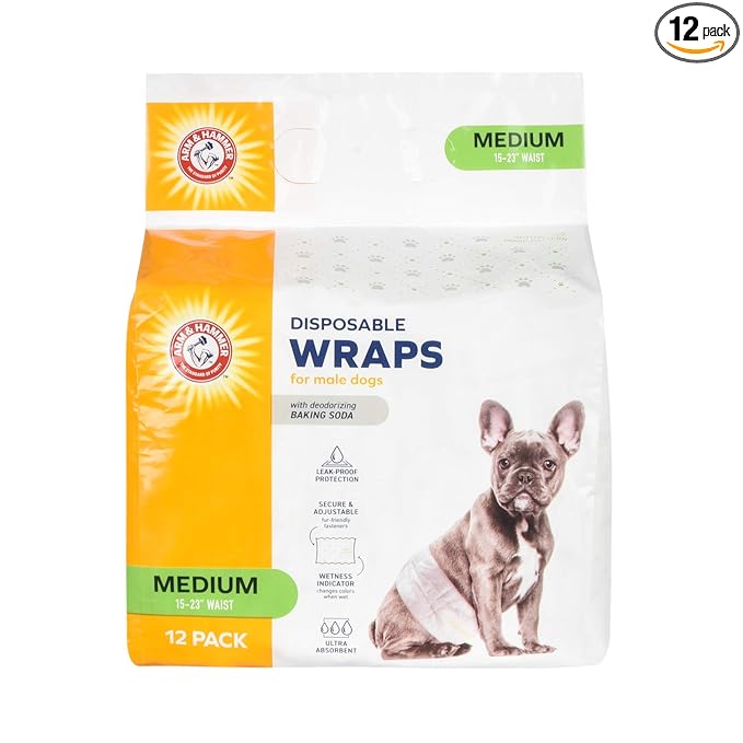 Arm & Hammer Ultra-Absorbent, Adjustable Male Dog Diapers with Leak-Proof Protection | 12 Ct |