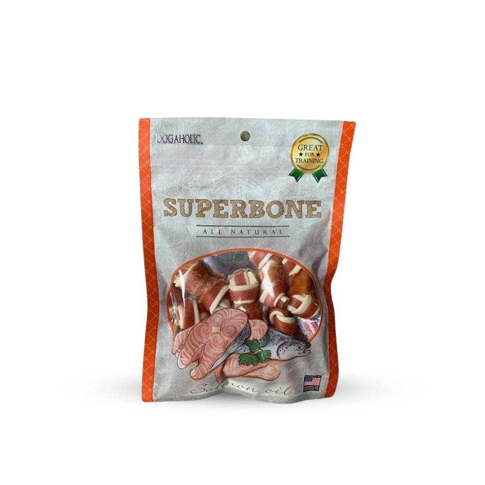 Superbone All Natural Chicken Knotted Dog Treat, 7 in 1 (Salmon Oil) Highly-Digestible Training Chew Treat
