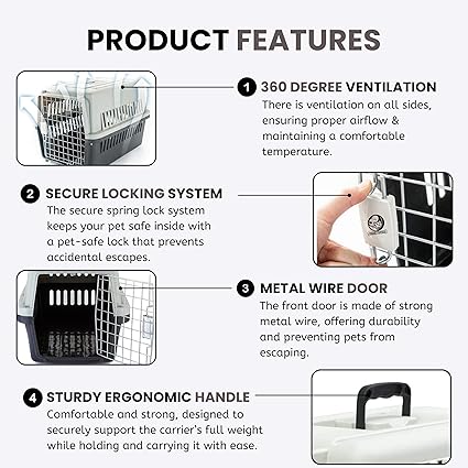 Portable Pet Carrier Crate with Handle (Fiber Cage - Large) (57 x 37 x 35cm)