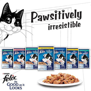 Purina Felix As Good As It Looks Wet Food for Adult Cats|Complete and Balanced Cat Food |Salmon Flavour|Pack of 12 Pouches (12 x 85 g)