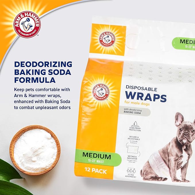 Arm & Hammer Ultra-Absorbent, Adjustable Male Dog Diapers with Leak-Proof Protection | 12 Ct |