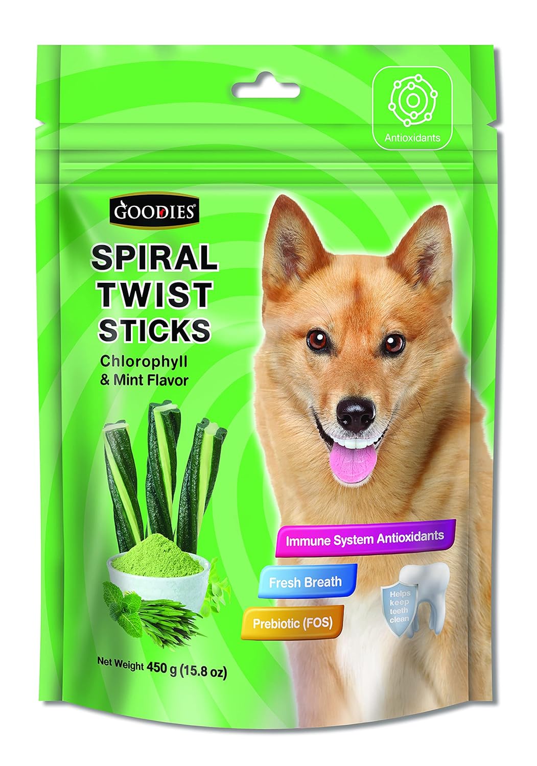 Goodies Spiral Twist Sticks Chlorophyll & Mint Dog Treats 450g | Dental Chew Sticks for Dogs | Fresh Breath, Oral Care & Healthy Teeth Chews