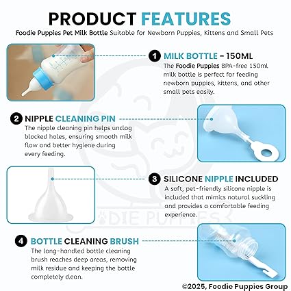 Petstreet Pet Feeding Bottle with Nipple and Cleaning Brush | 150ml |