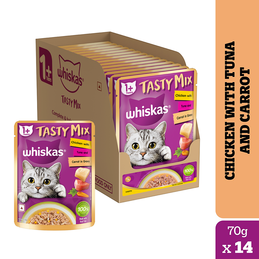 Whiskas Tasty Mix Chicken With Tuna & Carrot In Gravy 70g