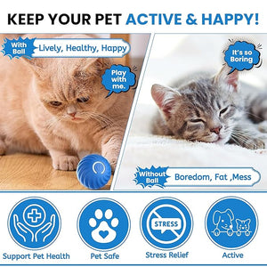 Automatic Rolling Smart LED Bouncing Ball for Cats and Small to Medium Dogs Rechargeable Interactive Vibrating, 2 Modes, Obstacle Avoiding Cat Chasing Silicone Toy
