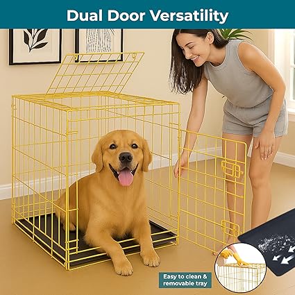 Premium Metalic Foldable & Portable Cage for Dogs | Golden Color |