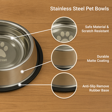 Load image into Gallery viewer, Petstreet Stainless Steel Dog Bowl, Dog  Food Bowl, Dog FeedingBowl| Anti-Slip Base, Scratch-Resistant &amp; Dishwasher Safe | Food &amp; Water Bowls for Cats &amp; Dogs | Pet Dinner Set | Set of 2|
