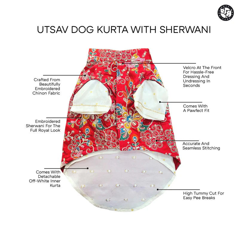 Festive Red Kurta for Dogs – Elegant Ethnic Festive Wear for Your Furry Friend |
