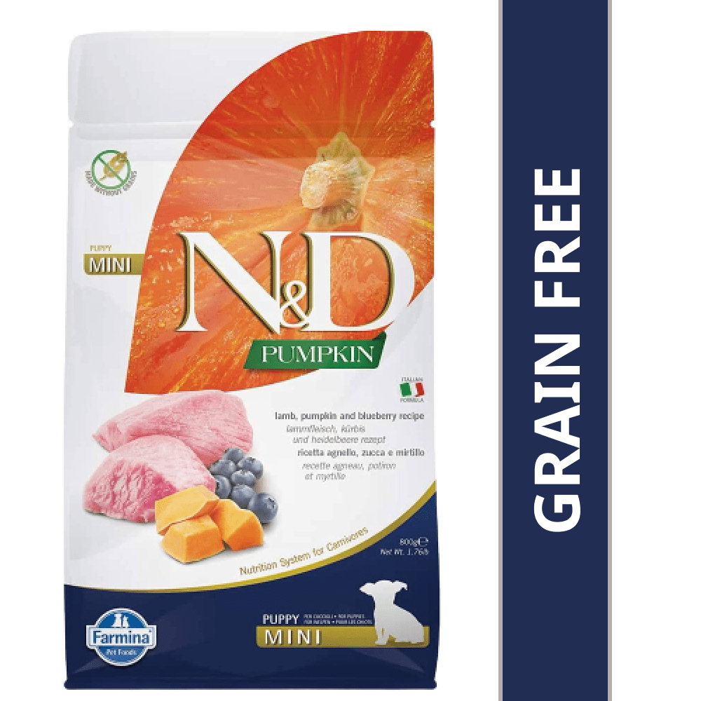 Farmina N&D Pumpkin Grain Free Lamb & Blueberry Puppy Mini Dog Food 2.5kg | High Protein Dry Puppy Food for Small Breed Puppies | Natural Growth, Brain Development & Digestive Health