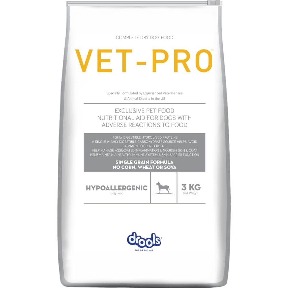 Drools Vet Pro Hypoallergenic Dog Food 3kg | Veterinary Diet Dry Dog Food | Hypoallergenic Formula for Food Sensitivities & Skin Health | Complete & Balanced Dog Kibble