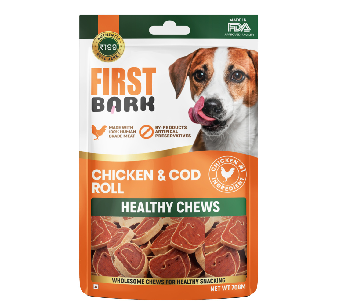 First Bark Chicken & Cod Roll Dog Treats 200g Pack of 6 | Premium Chicken & Cod Fish Dog Chews | High Protein Natural Dog Snacks for Puppies & Adult Dogs | Healthy Chewy Reward Treats