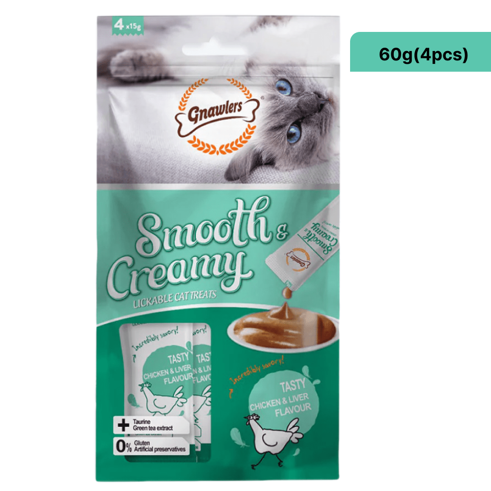 Gnawlers - Smooth & Creamy Lickable Cat Treat Tasty Chicken & Liver Flavour Flavour - 60g