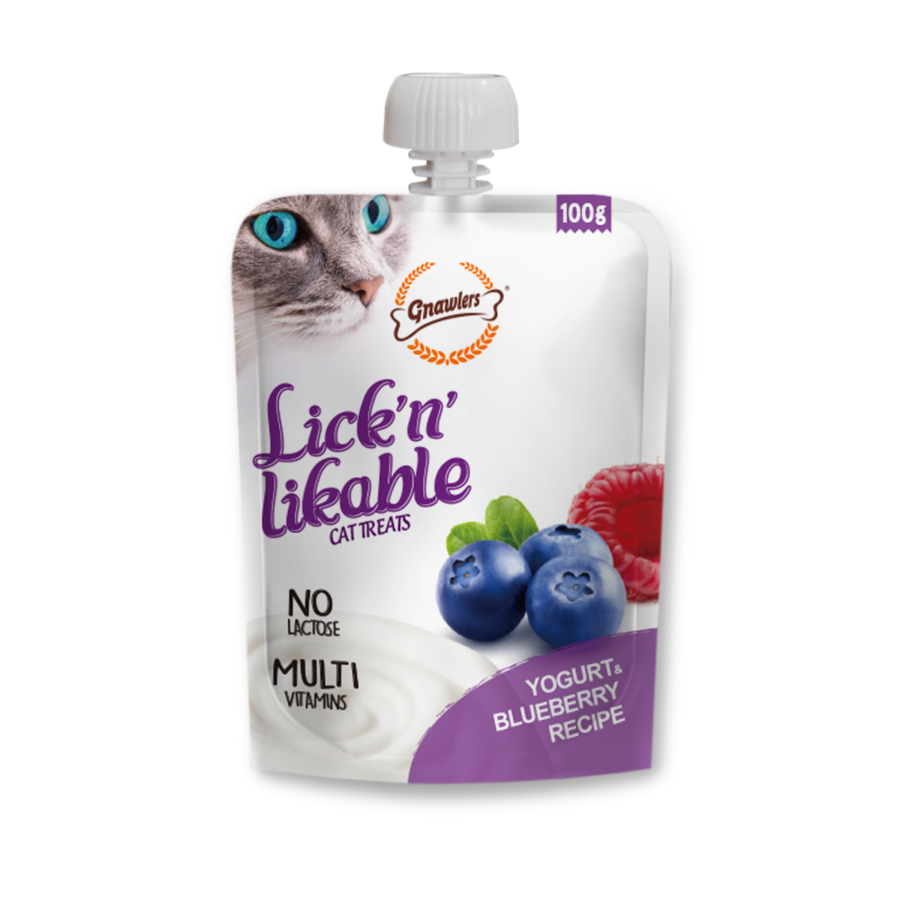 Gnawlers Lickn Likable Cat Treat Yogurt & Blueberry Recipe 100g