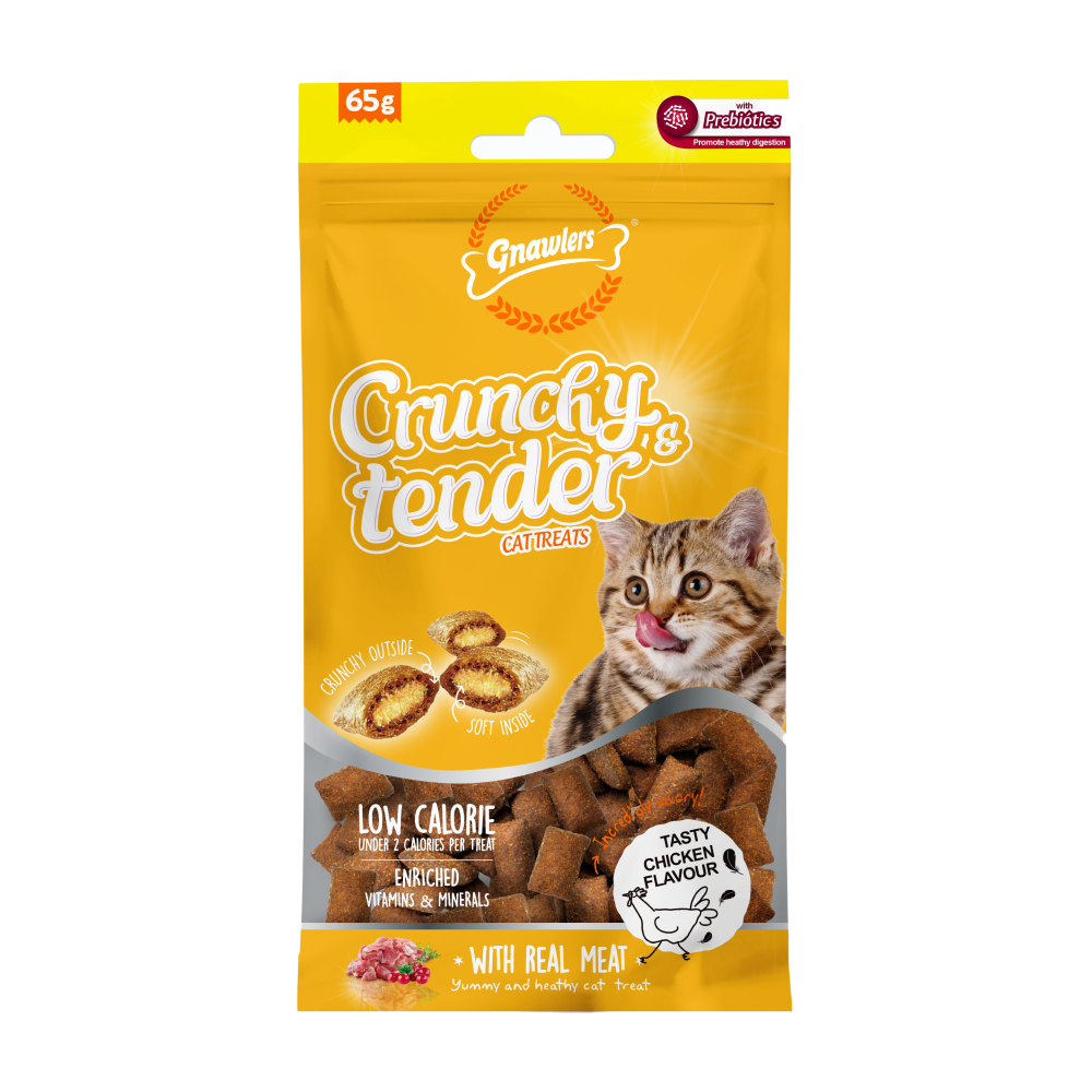 Gnawlers Crunchy Tender Cat Treats Tasty Chicken Flavour 65g