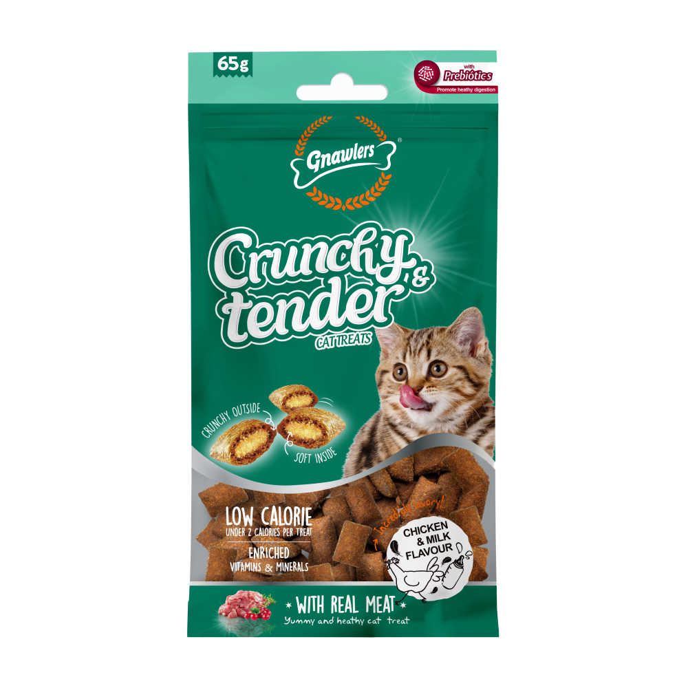 Gnawlers Crunchy Tender Cat Treats Chicken & Milk Flavour 65g