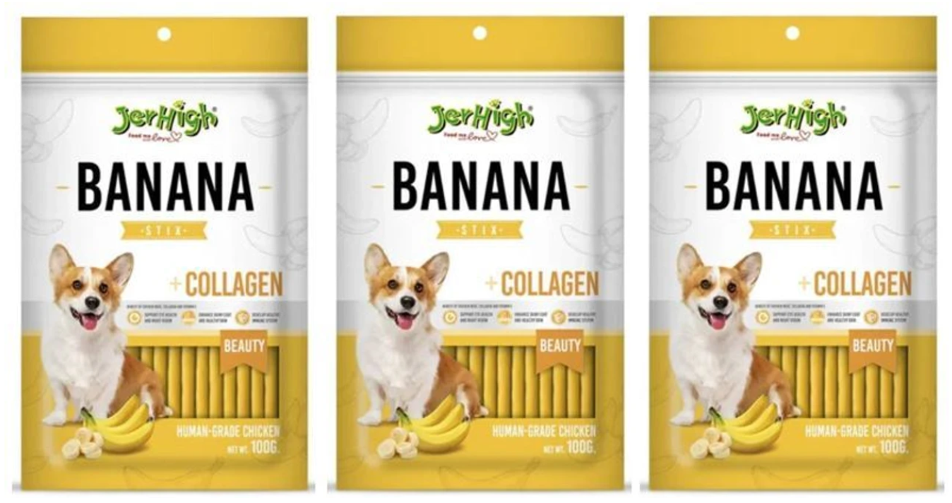 JerHigh Banana Stix Dog Treats 100g Pack of 3 | Premium Chicken & Banana Dog Treats | High Protein Soft Chewy Sticks for Puppies & Adult Dogs | Healthy Natural Dog Snacks