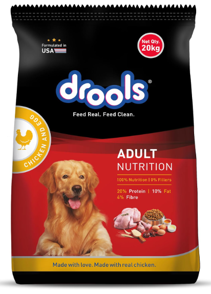 Drools Chicken & Egg Adult Dry Dog Food 20kg | High Protein Dog Food for Adult Dogs | Complete Balanced Nutrition with Real Chicken, Healthy Skin & Coat Support