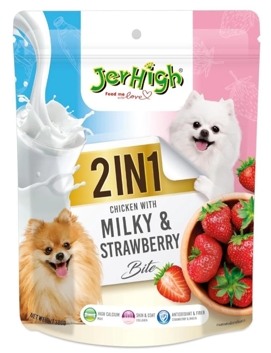 JerHigh Milky & Strawberry Dog Treats 380g | Premium Milk & Strawberry Flavoured Dog Snacks | Soft Chewy Training Treats for Puppies & Adult Dogs