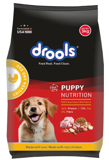 Drools Puppy Chicken & Egg Dry Dog Food 3kg | Premium Puppy Food with Real Chicken & Egg Protein | Complete Nutrition for Healthy Growth, Immunity & Strong Bones