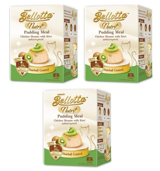 Bellotta Nutri+ Premium Cat Pudding Meal, Chicken Mousse with Kiwi Chicken Cat Treat (100 g, Pack of 3) – Premium Wet Cat Food & Lickable Treat | High Protein & Real Chicken | Complete & Balanced Nutrition | Omega 3 & Taurine for Cats and Kittens