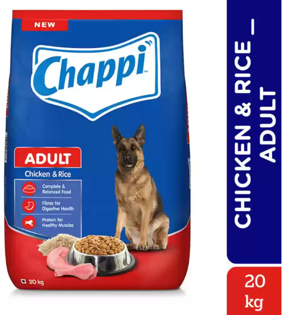 Chappi Adult Dog Dry Food 20kg | Complete & Balanced Adult Dog Food | Chicken & Whole Grains | Nutritious Dry Kibble for All Adult Dog Breeds | High Protein Daily Nutrition | Value Pack