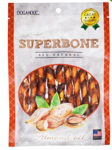 Dogaholic Superbone Almond Oil Stick Dog Treats 140g | Healthy Crunchy Dog Chews | Almond Oil Dog Treat | Supports Skin, Coat & Dental Health | All Breed Dog Snack | Pack of 1, 3 & 12
