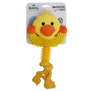 Basil Wagtastic Toyz - Squeaky Duck with Rope - Plush Toy