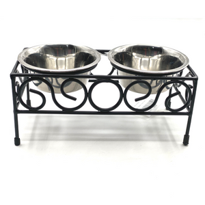 Steel Pet Bowl Elevated Station - Wrought Iron Design