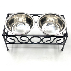 Steel Pet Bowl Elevated Station - Wrought Iron Design