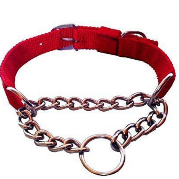 Duo Collar - Half Chain + Half Band (Red)